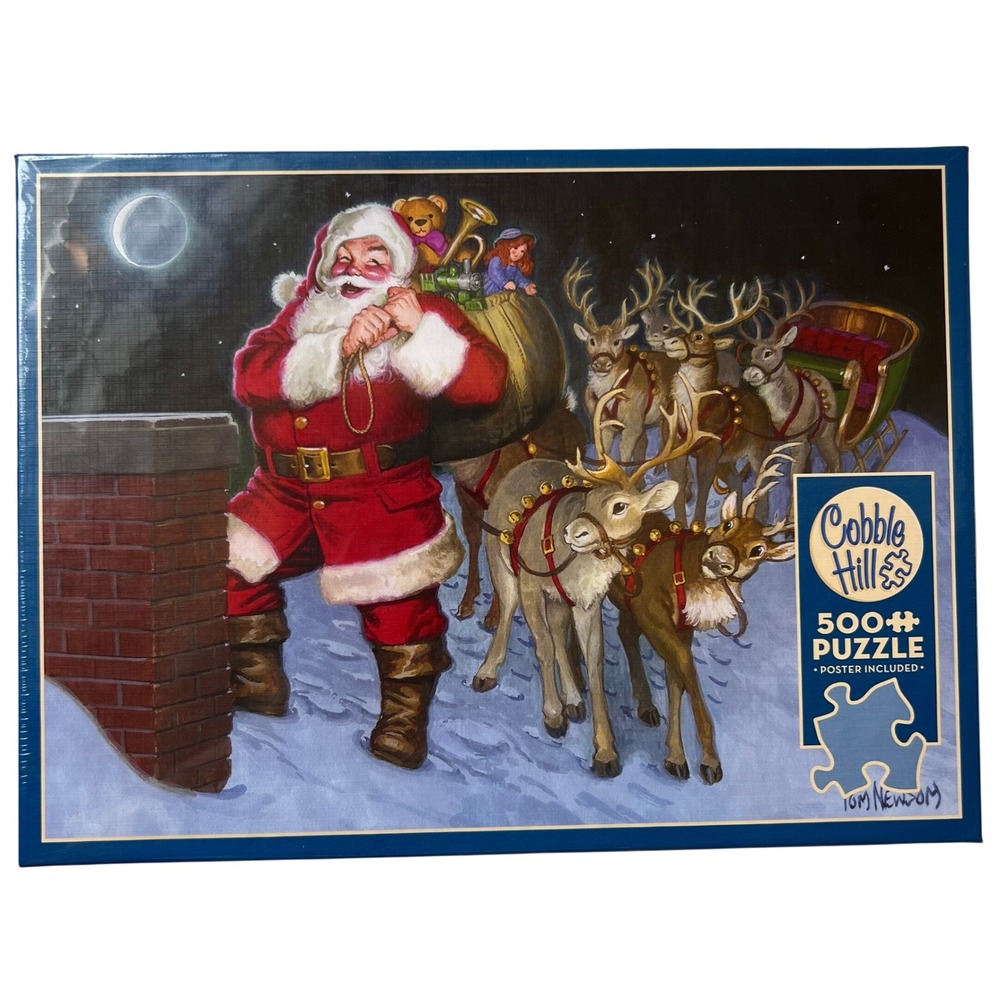 Cobble Hill NEW Christmas Puzzle Up On The Rooftop Santa Reindeer‎ 500 PC Poster